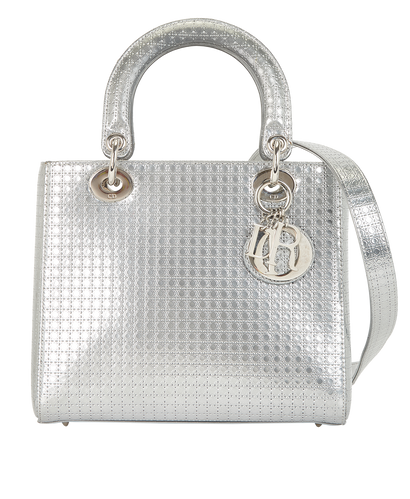 Lady Dior Medium, &pound;1,900, Handbags, Silver, Leather, Front view